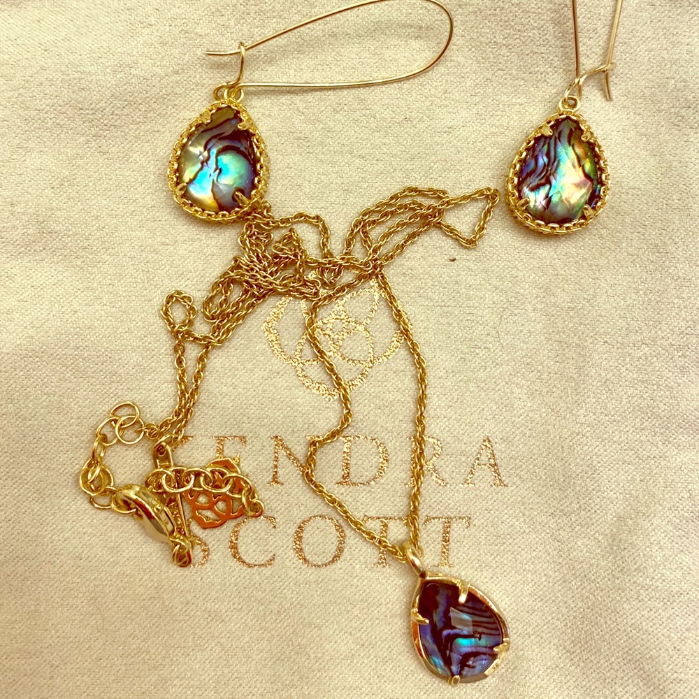 Kendra Scott Abalone Necklace and Earrings.